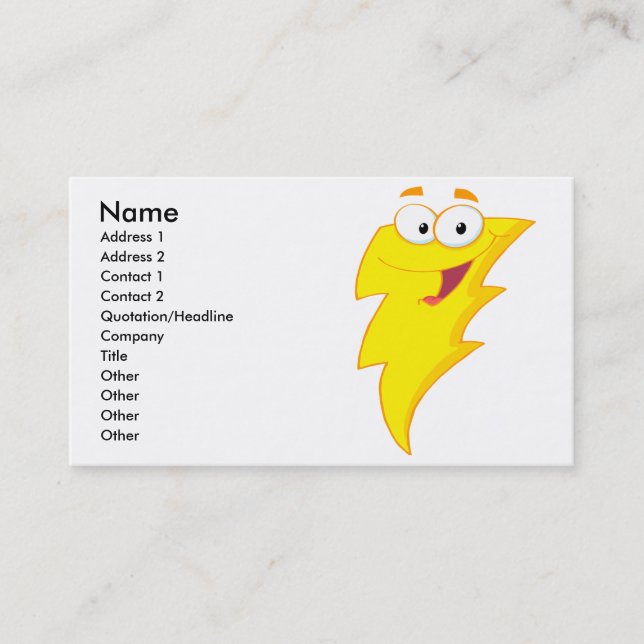 silly cute cartoon lightning bolt character business card (Front)