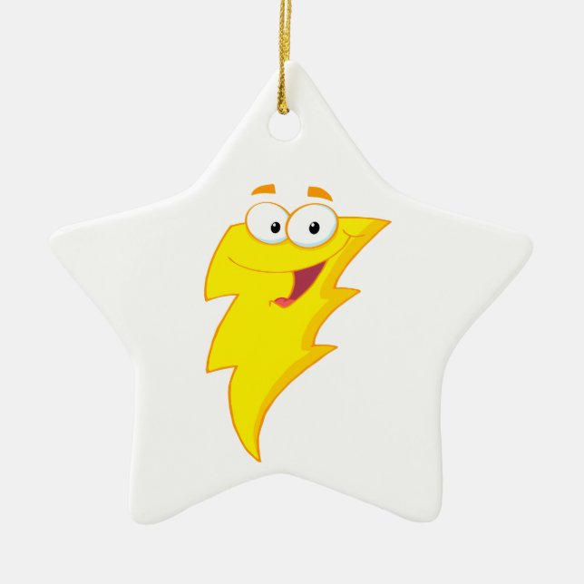 silly cute cartoon lightning bolt character ceramic ornament (Front)