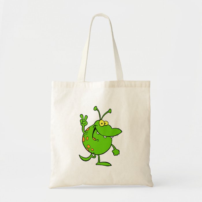 silly cute cartoon peace gesture alien dude bags