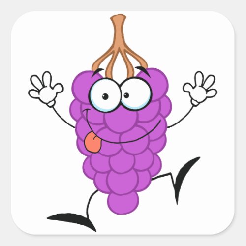 silly cute funny purple grapes cartoon character square sticker