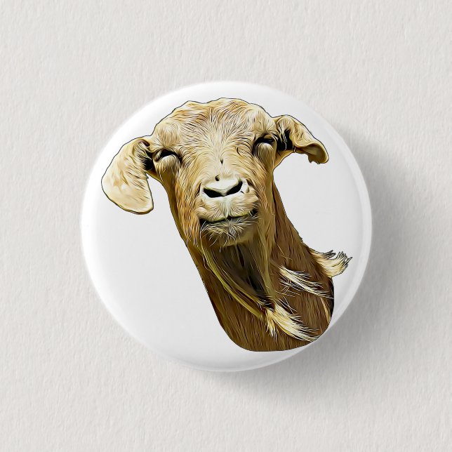 silly Cute Goat Face Farm Animal Art  Button (Front)