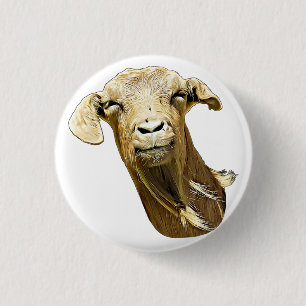 silly Cute Goat Face Farm Animal Art  Button
