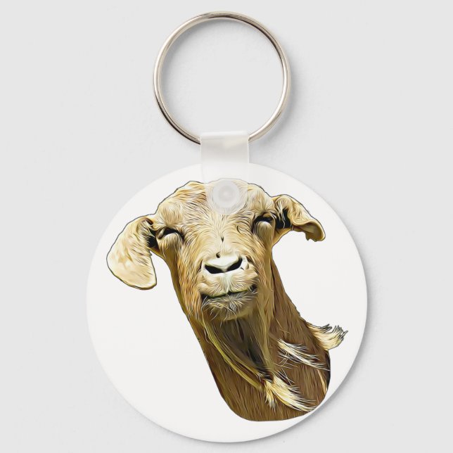 silly Cute Goat Face Farm Animal Art  Keychain (Front)