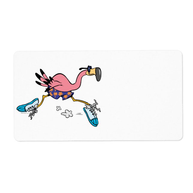 silly cute jogging running flamingo label (Front)