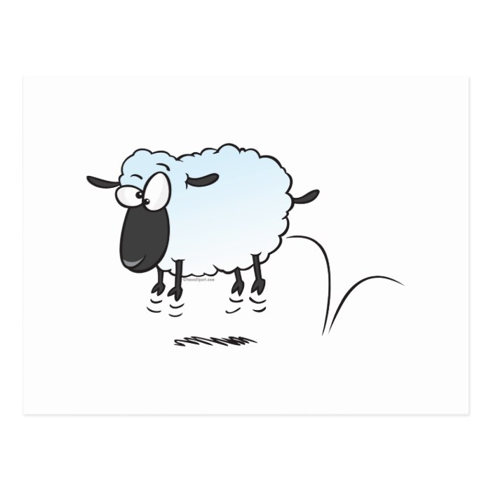 silly cute leaping lamb sheep cartoon postcard