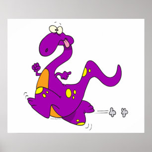 silly cute running purple dino dinosaur cartoon poster