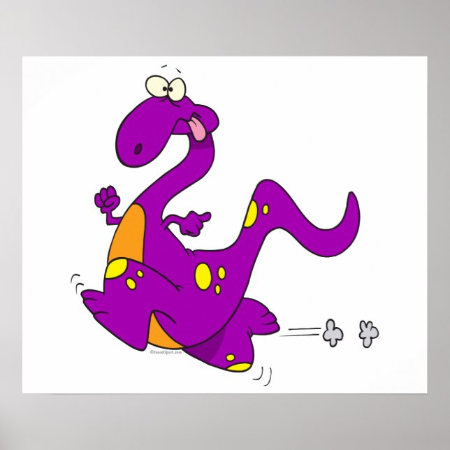 silly cute running purple dino dinosaur cartoon poster (Front)
