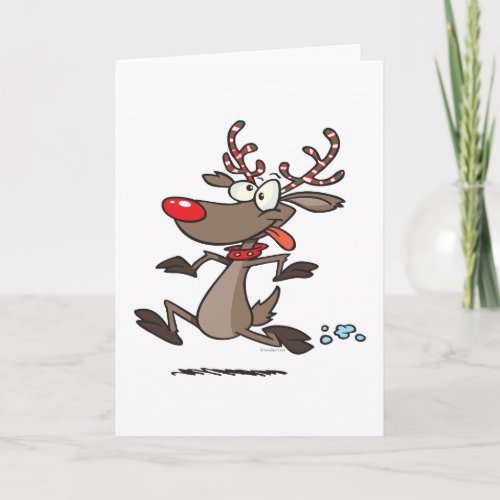 silly cute running reindeer holiday card