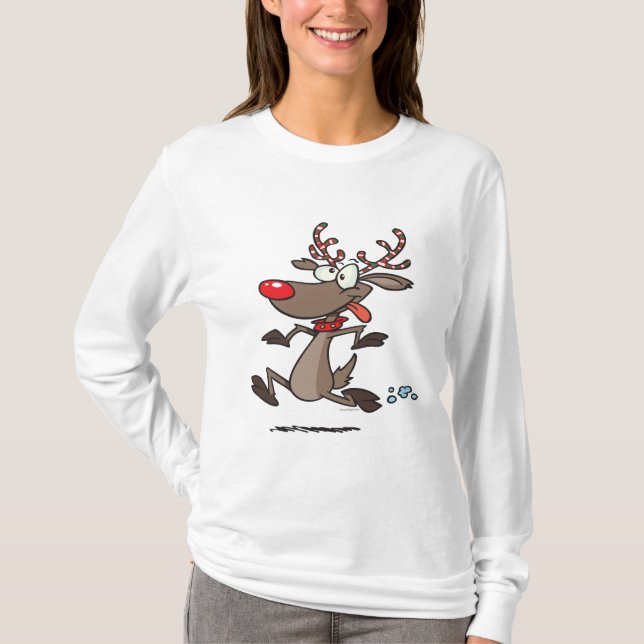 silly cute running reindeer T-Shirt (Front)