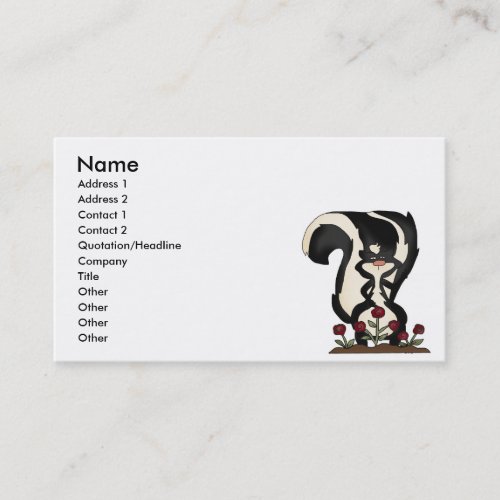 silly cute skunk and red roses business card templates