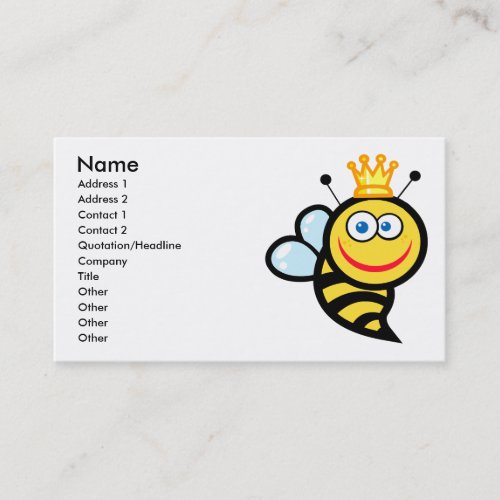 silly cute smiling queen bee cartoon business card templates