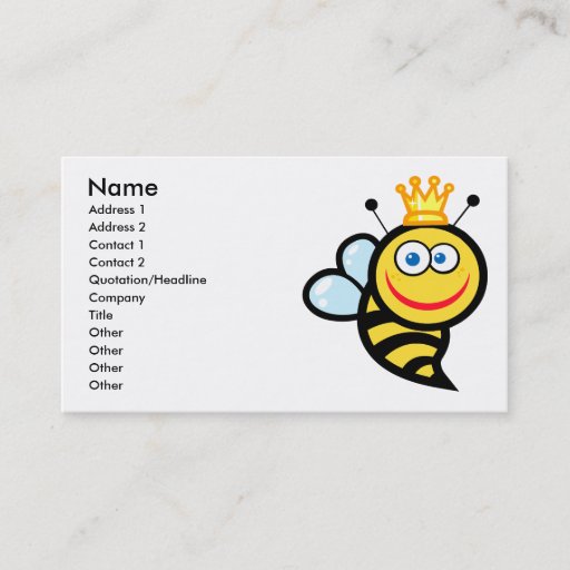Customizable silly cute smiling queen bee cartoon business card templates
