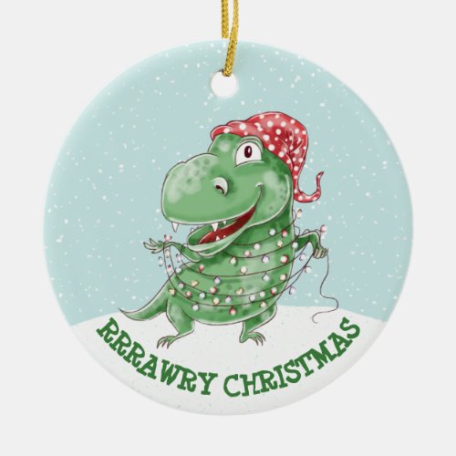 Silly Dinosaur Personalized Christmas Ceramic Ornament