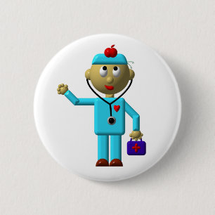 Silly Doctor with Apple on his head & Medical Bag Pinback Button