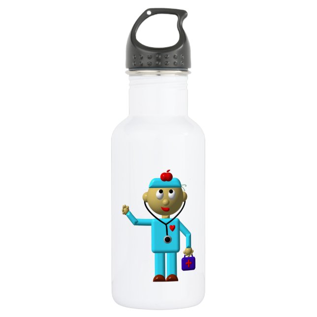 Silly Doctor with Apple on his head & Medical Bag Stainless Steel Water Bottle (Front)