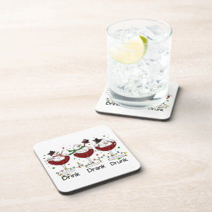 Silly “Drink, Drank, Drunk” Snowman and Wine  Beverage Coaster