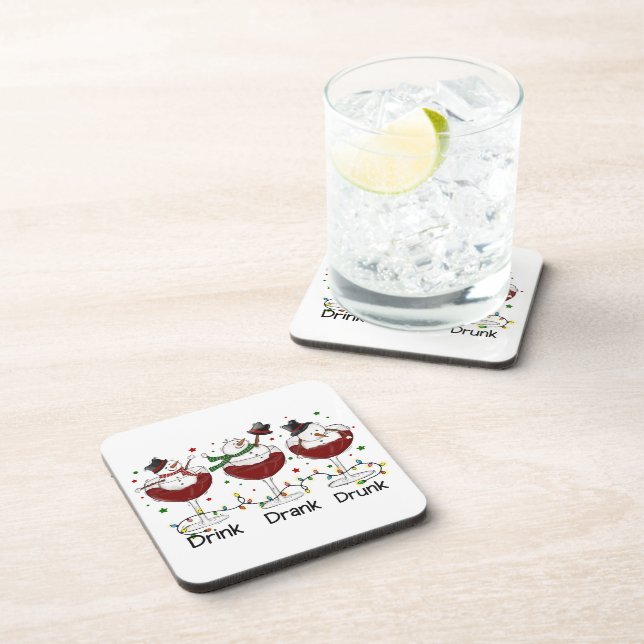 Silly “Drink, Drank, Drunk” Snowman and Wine  Beverage Coaster (Right Side)