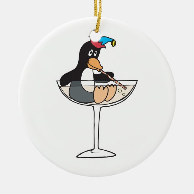 silly drunk penguin ceramic ornament (Front)