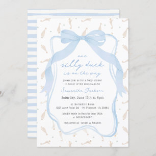Silly Duck Blue Bow Boy Baby Shower Invitation