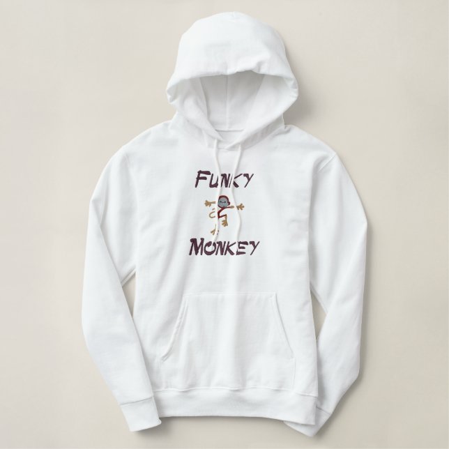 Silly Embroidered Funny Monkey Funky Monkey Hoodie (Design Front)