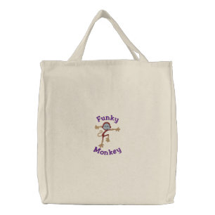 Silly Embroidered Funny Monkey Funky Monkey Tote Bag