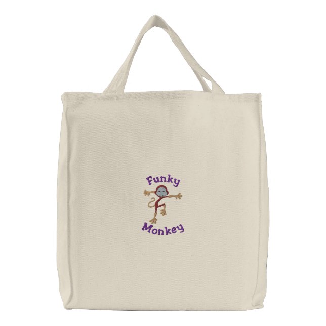 Silly Embroidered Funny Monkey Funky Monkey Tote Bag (Front)