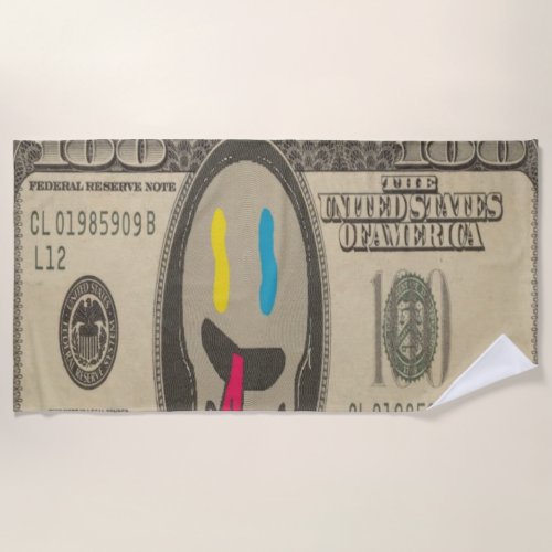 Silly Emoji Graffiti Face Realistic Dollar Bill Beach Towel