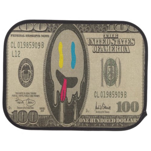 Silly Emoji Graffiti Face Realistic Dollar Bill Car Floor Mat