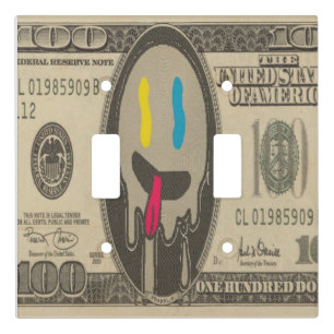 Silly Emoji Graffiti Face Realistic Dollar Bill Light Switch Cover