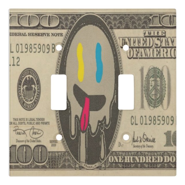 Silly Emoji Graffiti Face Realistic Dollar Bill Light Switch Cover (Front)