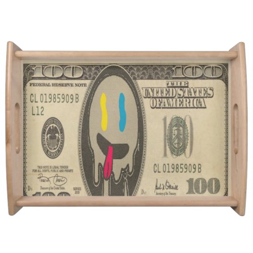 Silly Emoji Graffiti Face Realistic Dollar Bill Serving Tray