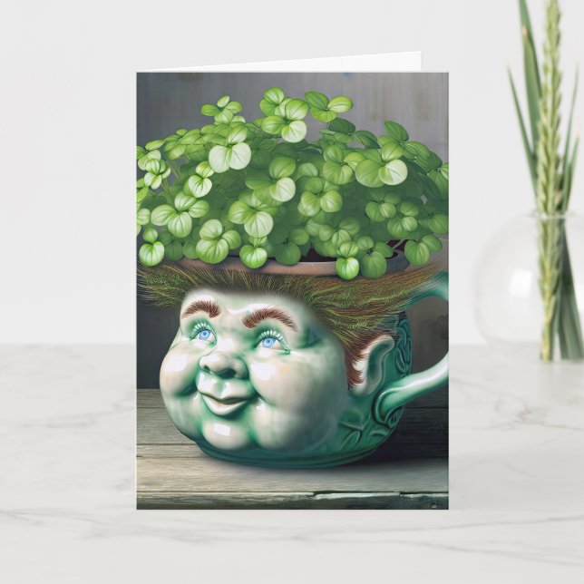 Silly Face Flower Pot For Birthday Card (Front)