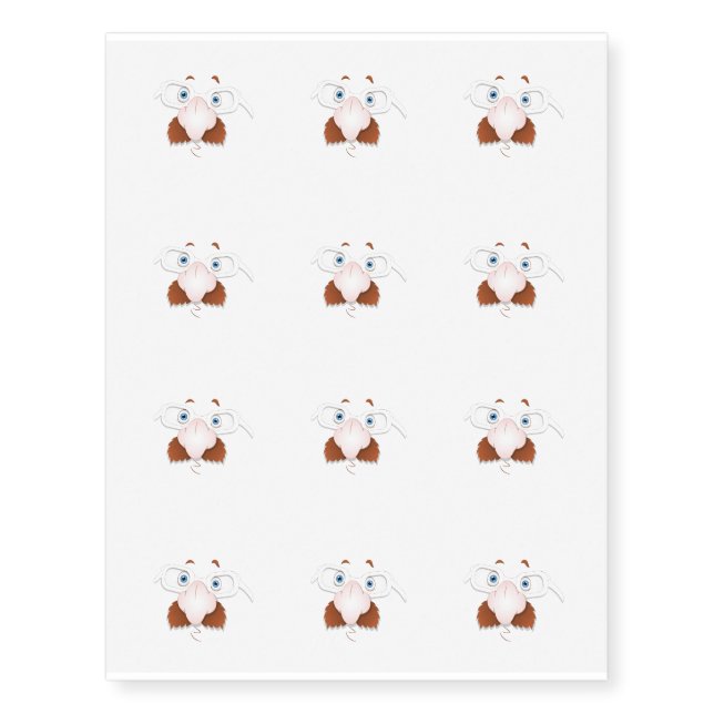 Silly Face with Mustache & Glasses Temporary Tattoos (Front)