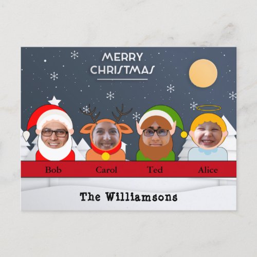 Silly Family as Santa Reindeer Elf Angel Photo Postcard