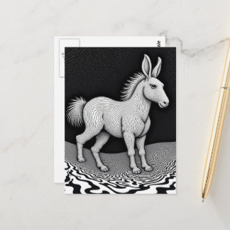 Silly Fantasy Rabbit Horse Critter Black and White Postcard