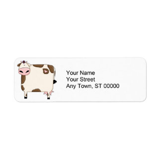 silly fat brown and white cow cartoon label