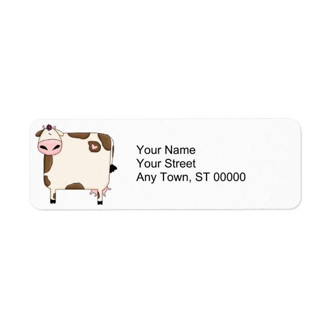 silly fat brown and white cow cartoon label (Front)