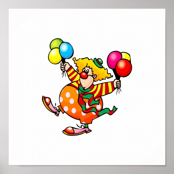 Silly fat clown with balloons posters