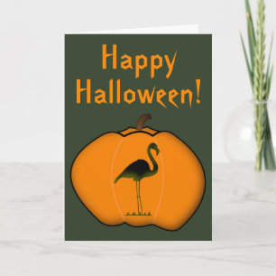 Silly Flamingo Halloween Jack-o'-Lantern Pumpkin Card