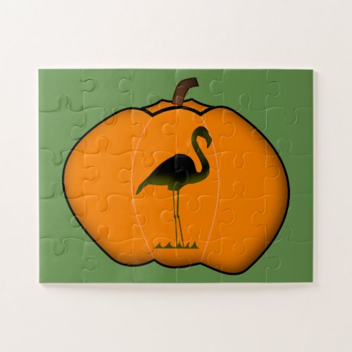 Silly Flamingo Halloween Jack_o_Lantern Pumpkin Jigsaw Puzzle