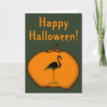 [ Thumbnail: Silly Flamingo Halloween Jack-O'lantern Pumpkin Card ]