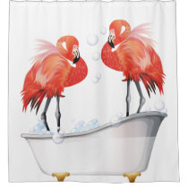 Silly Flamingos in the Bathtub Shower Curtain