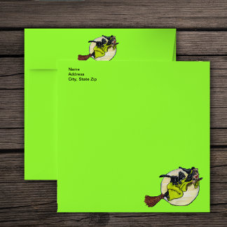 Silly Flying Witch Cat Moon Stars Party Envelope