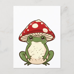 Silly frog fly agaric mushroom postcard