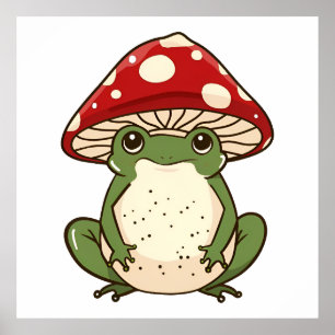 Silly frog fly agaric mushroom poster