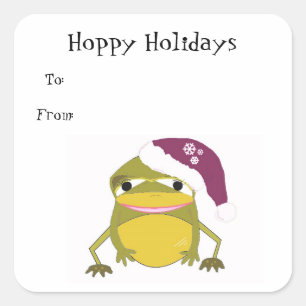 Silly Frog in a Santa Hat Square Sticker