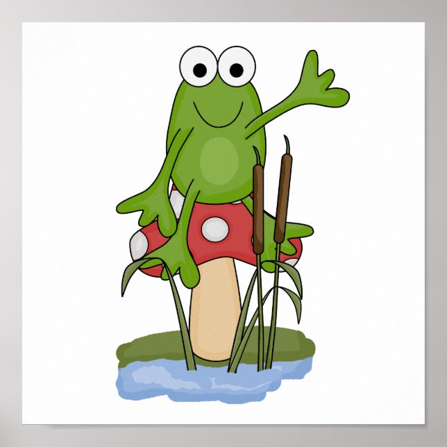 silly frog sitting on mushroom poster (Front)