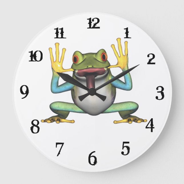 silly frog with tongue catching flies clock (Front)