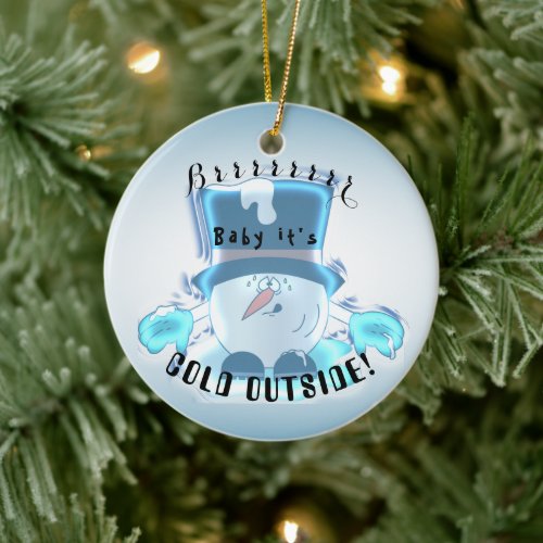 Silly Frozen Snowball Guy Ceramic Ornament