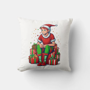 Silly Funny Christmas Santa Claus Elf Kid Throw Pillow